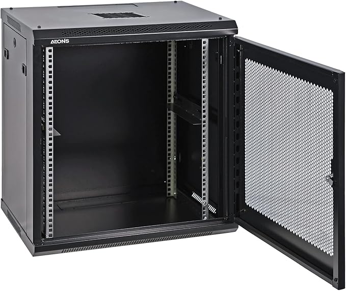 12U Professional Wall Mount Network Server Cabinet Enclosure 19-Inch IT Network Rack Meshed Door Low-Profile Black