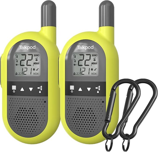 Talkpod Sports Walkie Talkies Lightweight, 22 Channels, VOX Hands Free, Long Range Waki Toki for Cycling, Skiing, Hiking, Kids & Adults, 2 Pack (Bright Green)