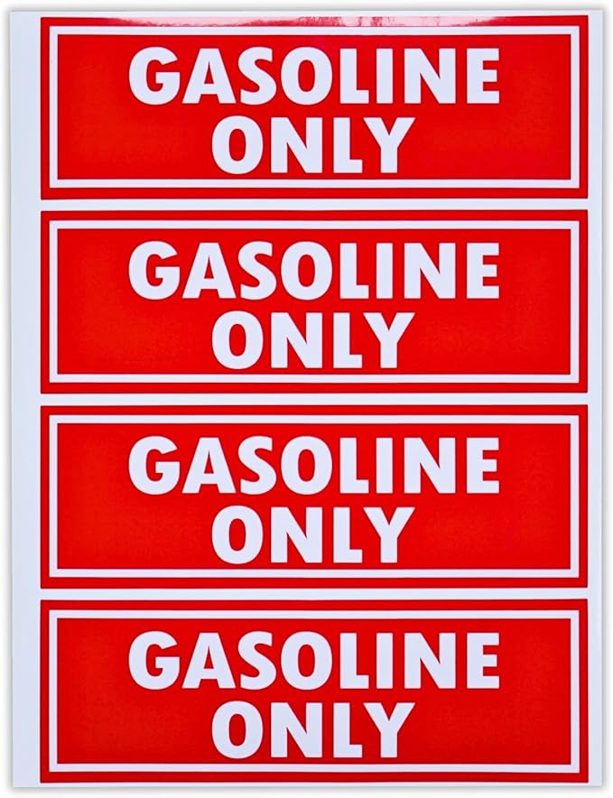 4PCS Gasoline Only Vinyl Sticker for Cars Trucks Fuel Caps Durable Weather Resistant Easy to Apply 2 Inch x 6 Inch