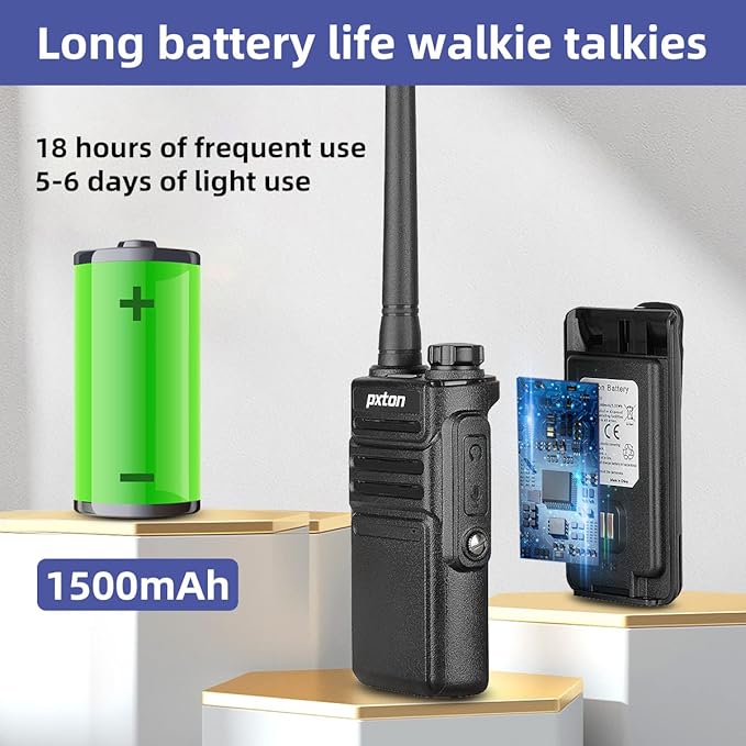 pxton 999S Rechargeable walkie talkies for Adults Long Range with Upgrade earpieces and Charger Dock,GMRS Handheld Two Way radios IP54 Waterproof 10 NOAA CH walkie Talkie (2 Pack)