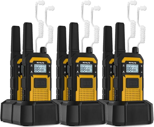 Retevis RB48 Heavy Duty Walkie Talkies with Earpiece, Support VOX, MIL-STD 810H,IP67 Waterproof Walkie Talkies Rechargeable, USB-C, 2000mAh, Dual PTT, Business 2 Way Radios(6 Pack)