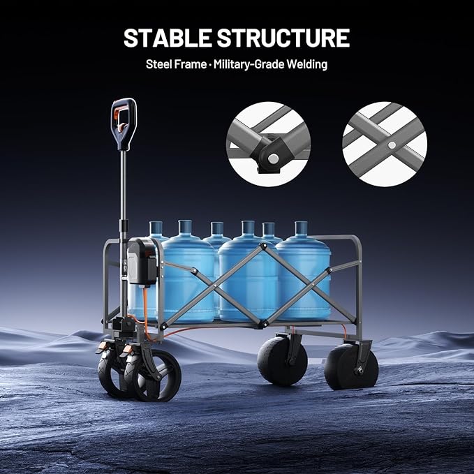 Litheli Electric Collapsible Wagon Cart with Brakes, 100L Grocery Cart with Wheels,Easy to Carry Folding Wagon for Camping, Gardening, Shopping