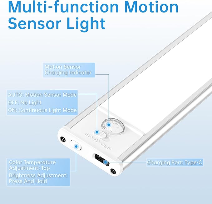5 Pack Under Cabinet Lighting,Rechargeable Motion Sensor Light Indoor,3 Colors Dimmable,Magnetic Closet Lights,Under Counter Lights for Kitchen