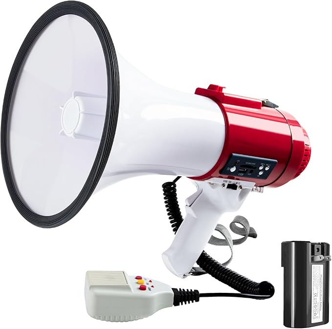 MyMealivos 50W Bluetooth Megaphone with Rechargeable Battery-Professional Bullhorn with Siren&240s Recording Supports USB/SD/3.5mm Aux-1600ft Range for Sports Police Emergency Outdoor Activities