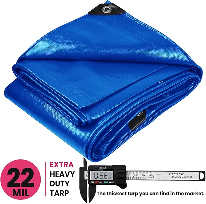 PROTARP Extreme Heavy Duty 22 Mil Tarp Cover, Waterproof, UV Resistant, Rip and Tear Proof, Poly Tarpaulin with Reinforced Edges for Roof, Camping, Patio, Pool, Boat. (Blue 20′ X 20′)