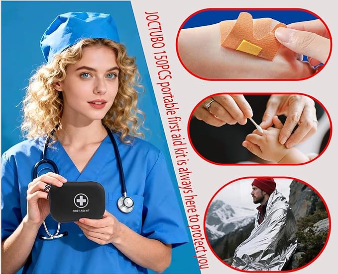 First Aid Kit 150 Piece Emergency Kit for Home, Camping, Cars, Hiking, Travel, Outdoor, Adventure Portable Survival IFAK Kits (Black)