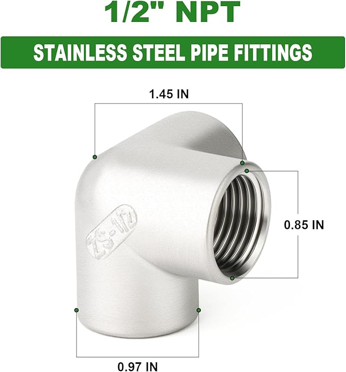 TAISHER 2PCS 304 Stainless Steel 3 Way Corner Pipe Fittings, 1/2" x 1/2" x 1/2" NPT Female Pipe Fittings