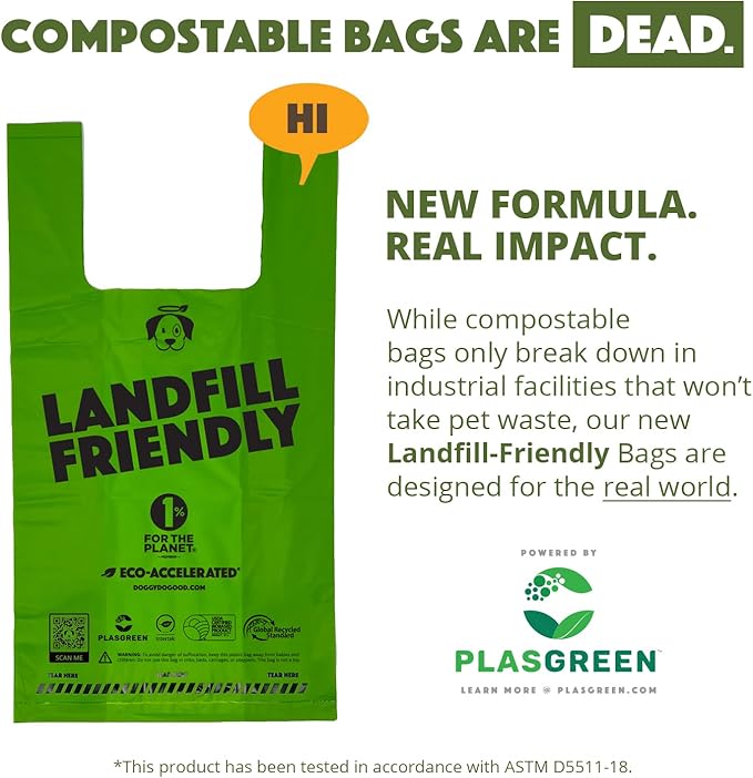 Doggy Do Good Landfill-Friendly Poop Bags | Dog Waste Bags Made with 50% Recycled Plastic + 15% Biobased Material | Unscented, Thick, Leak-Proof, Easy Open | Large | 180 Count Grab & Go Handle Bags