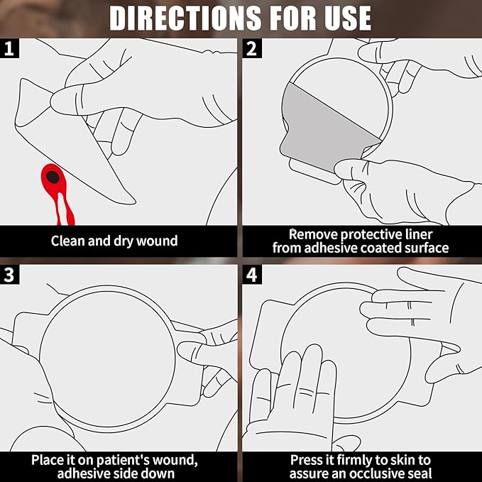 RHINO RESCUE Chest Seal Non-Vented, Sterile Emergency Trauma Dressing, Occlusive Adhesive Pad, IFAK Refill & Medical First Aid Supplies for Wound Care, Gunshot Wound, Sucking Chest (20 Count)