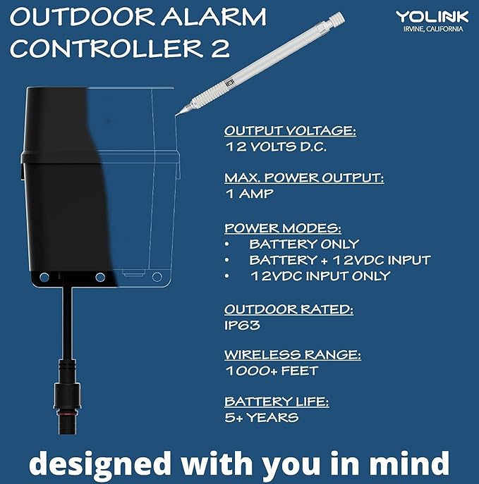 Outdoor Alarm Controller 2, Battery-Powered Siren/Alarm/Relay Controller, 12VDC Out, Up to 1/4 Mile Open-Air Range, 110dB Siren Included, YoLink Hub Required for Full-Functionality!