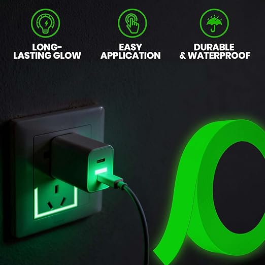 ADHES Green Glow in The Dark Tape 0.5 Inch x 65FT, Waterproof Reflective Tape for Stairs, Floors, Walls, Party, Emergency Exits & DIY Projects