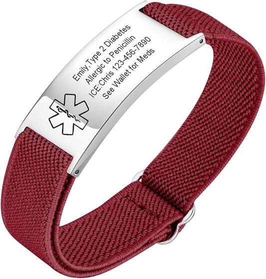 VNOX Medical Alert Bracelets for Men & Women Kids with Free Engraving Adjustable Stainless Steel Mesh Emergency Medical ID Bracelets Wristband