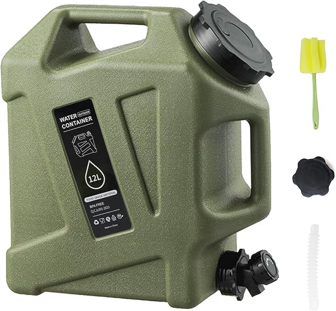 3.2 Gallon Water Jug,Camping Water Container with Spigot,BPA-Free with Cleaning,Brush Military Green Tank Portable,Suitable for Outdoor Camping and Hiking,Army Green