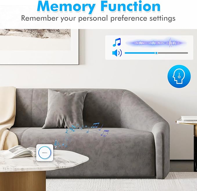 SINGCALL Wireless Caregiver Pager Panic Alarm System Personal Alarm for Elderly/Kids/Pregnant/Patients/Care Home/Hospital 32 Chimes&0-100dB Volume 1 Rechargeable Portable Receiver+ 1 Panic Call Button