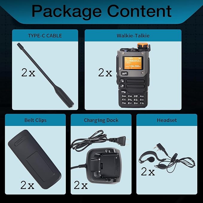 Walkie Talkie, Long Range, Two Way Radio, NOAA, Fast Frequency Copying, Flashlight, Long Battery, Type-C and Dock Charging, Suitable for Outdoor Adventurers and Campers (2 Packs)