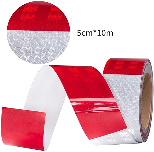 Reflective Tape, Waterproof Self Adhesive Dot Reflective Tape Outdoor Safety Caution Reflector for Trailers, Bikes, Cars（White Red, 2 Inch x 65 Feet）