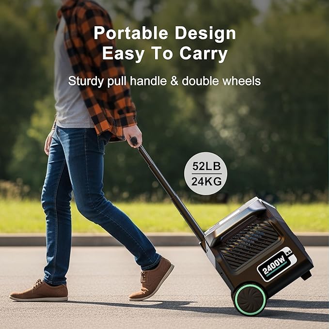 IEE 2400W (with pull rod) Portable Power Station P2400 with 2×100W Solar Panel, 2048Wh Solar Generator, 1800W AC Charging, AC Outlets x 4, LiFePO4 Battery Power Station for Home Use, Power Outage, RV