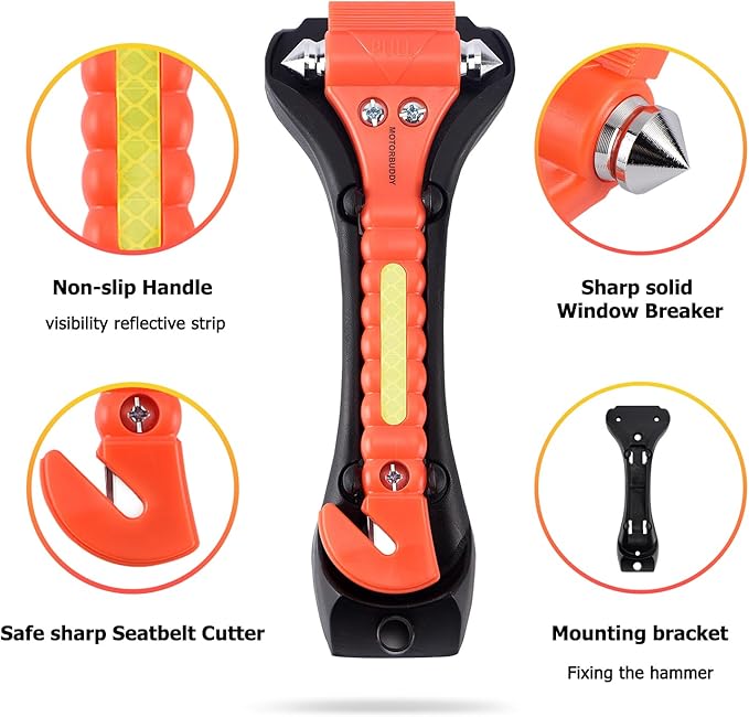 2-Pack Car Safety Hammer Seatbelt Cutter, Auto Emergency Escape Hammer with Window Glass Breaker and Seat Belt Cutter, Escape Tool for Car Accidents