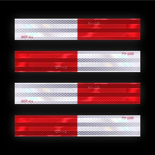 Reflective Tape Outdoor Red White 1 in X 150 FT (2 Rolls) Waterproof Self Adhesive DOT-C2 Trailer Safety Caution Reflective Dot Tape for Trucks Cars