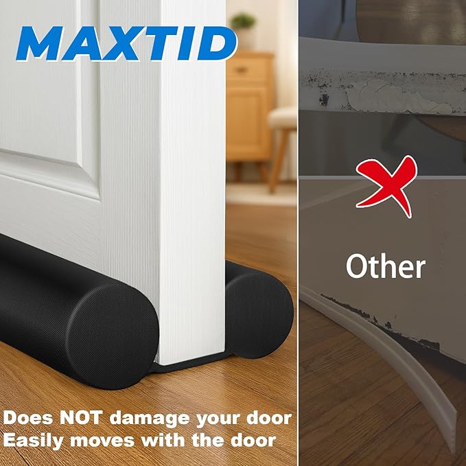 MAXTID Door Draft Stopper for Bottom of Doors Large Door Sweep Under Door Light Blocker Adjustable 34" Black