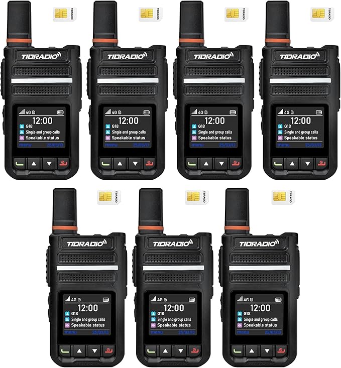 TIDRADIO TD-G18 Rapid Walkie Talkies Unlimited Range 6000+ Miles, Long Range Nationwide PTT 4G LTE PoC Radio with SIM Card Global Use for Family, Logistics, Company -7Pack