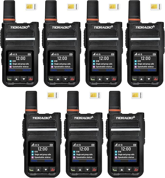 TIDRADIO TD-G18 Rapid Walkie Talkies Unlimited Range 6000+ Miles, Long Range Nationwide PTT 4G LTE PoC Radio with SIM Card Global Use for Family, Logistics, Company -7Pack