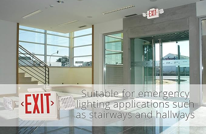 Lithonia Lighting ECR LED M6 Thermoplastic LED Emergency Exit Sign & Light Fixture with Red Letters,White,2 LED Heads - Square