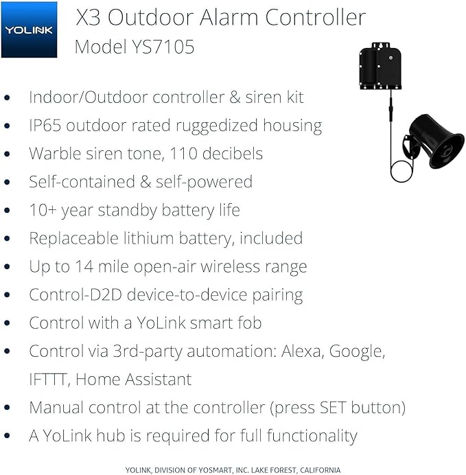 YoLink X3 Version Outdoor Alarm Controller and SirenFob Kit, Ruggedized Battery-Powered Siren/Alarm/Relay Controller, Up to 1/4 Mile Range, 110dB Siren, Alexa, Google, IFTTT, Hub Required