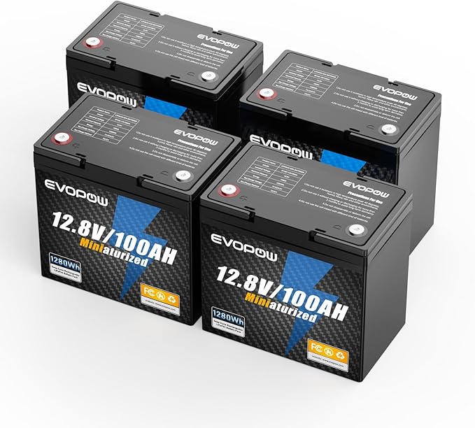 4 Pack 12V 100Ah Mini LiFePO4 Battery, Smaller than Group 24 Built in 100A BMS, 4000-15000 Deep Cycles, 10-year Lifetime Rechargable for RV, Trolling Motor, Solar, Camping, Marine, Home Energy Storage