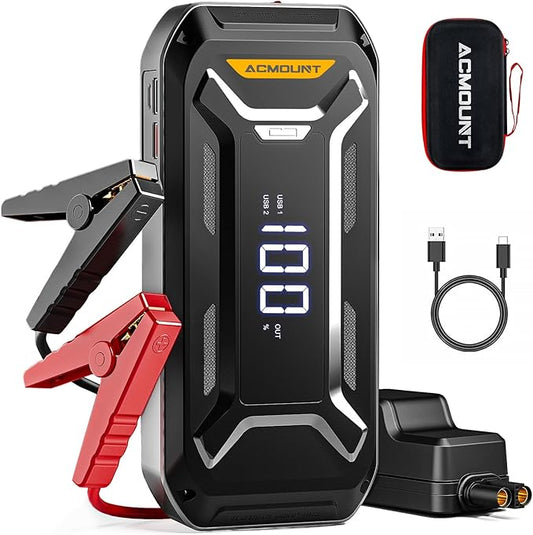 Acmount P120 Car Battery Jump Starter Portable, 6000A 12V Car Jumper Starter with Jump Box (All Gas/10.0L Diesel), LCD Display, USB Quick Charge & LED Light, Ultimate Durable Battery Jump Pack