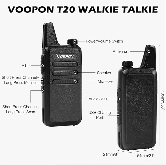 Rechargeable Walkie Talkies for Adults 22 FRS Channels Two-Way Radios with Earpieces Long Range VOX Mini Transceivers for Business Company USB Charger for Camping Hiking Church Shop (2 Pack)