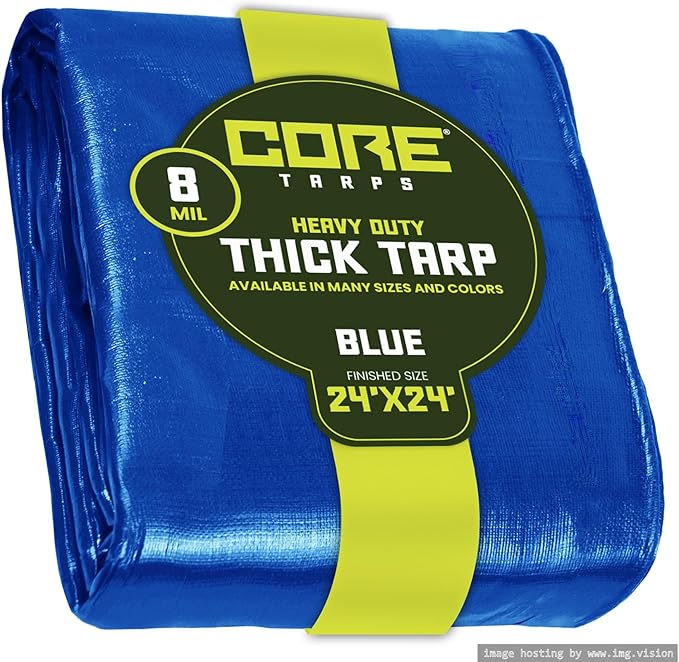 Core Tarps Heavy Duty 8 Mil Tarp Cover, Waterproof, UV Resistant, Rip and Tear Proof, Poly Tarpaulin with Reinforced Edges for Roof, Camping, Patio, Pool, Boat. (Blue 24′ X 24′)