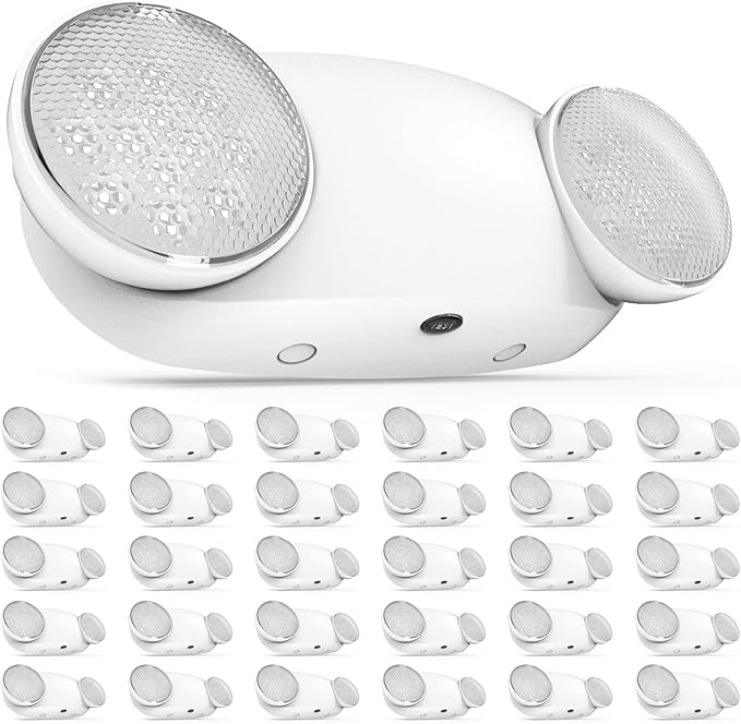 Sunco 30 Pack Emergency Light Outdoor LED, Backup Battery, Two Adjustable Bug Eye Head Lights, 94V-0 Fire Resistant, 6500K, 200 Lumens 120-277V, 2W, Wall Mount, White UL