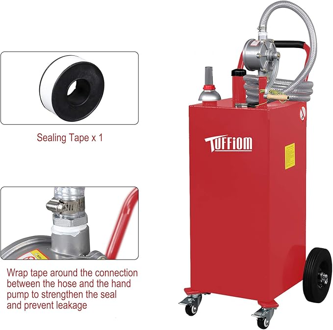 TUFFIOM 35 Gallon Fuel Gas Caddy w/Wheels & Manual Siphon Pump, Portable Diesel Fuel Transfer Storage Tank w/11.9ft Hose, Gasoline Can Container for ATV Car Mowers Tractor Boat Motorcycle