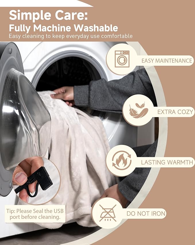 Cordless Heated Blanket with Hood, USB Battery Powered Heated Wearable Blanket with 9 Heating Zones, 20000 mAh Power Bank, 3 Levels, Portable Heated Throw Blanket, Heated Shawl, Camping Blanket, Gift
