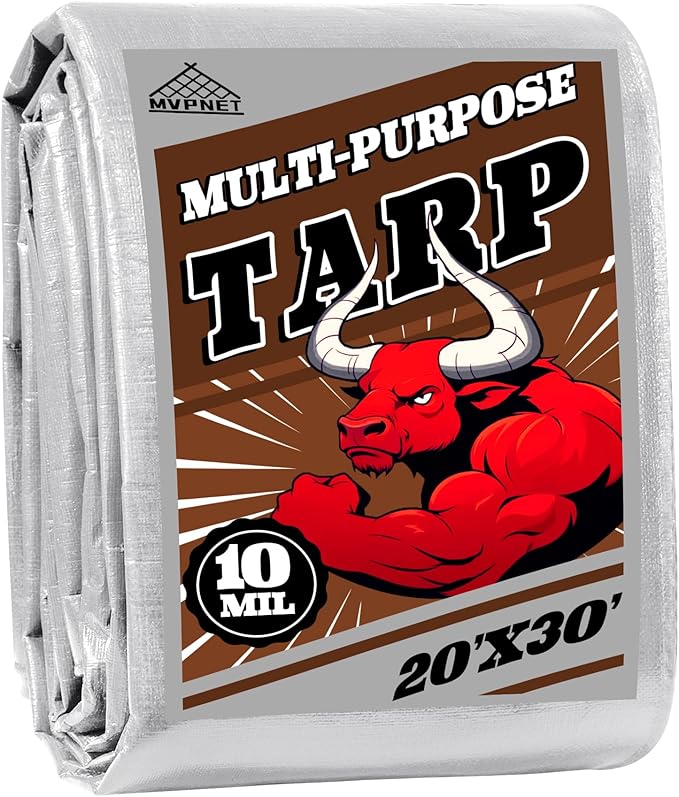 Tarp 20x30 ft Heavy Duty 10mil Silver/Brown 100% Waterproof High Durability Multipurpose Outdoor Tarpaulin,Uv Resistant,for Courtyards,Camping, Canopy, Trailer, Boats, Camping, Etc -by MVPNET