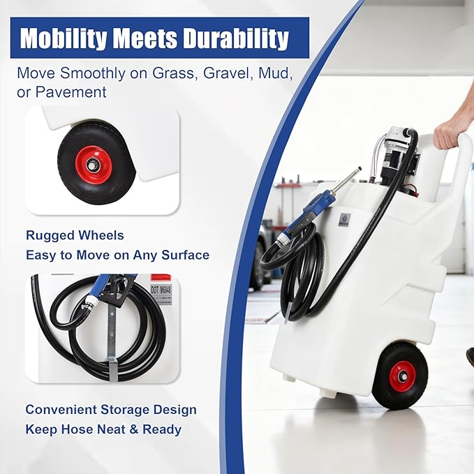 32 Gallon Portable DEF Transfer Tank with 12V 10GPM Electric Pump, Dual-Wheel Design, Auto Shut-off Stainless Steel Nozzle, HDPE DEF Caddy for Trucks, Farm Tractors & Fleets