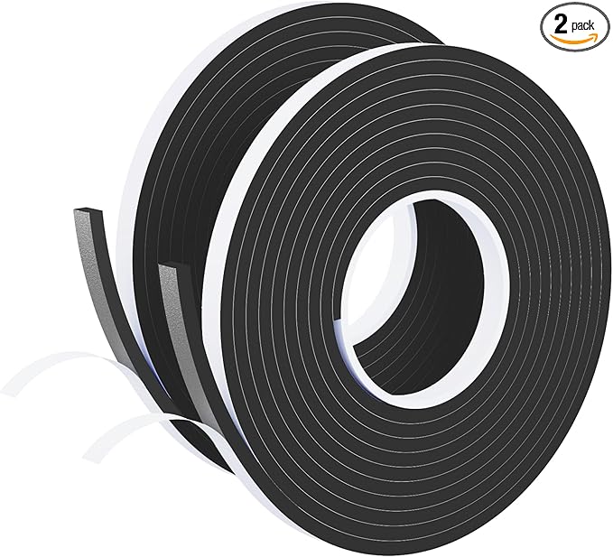 Weather Stripping Door Seal Black,Self Adhesive Foam Tape,Window Insulation Weatherproof Gasket Tape for Doors and Windows,1/2 Inch Wide X 1/4 Inch Thick,2 Rolls Total 32.8Ft