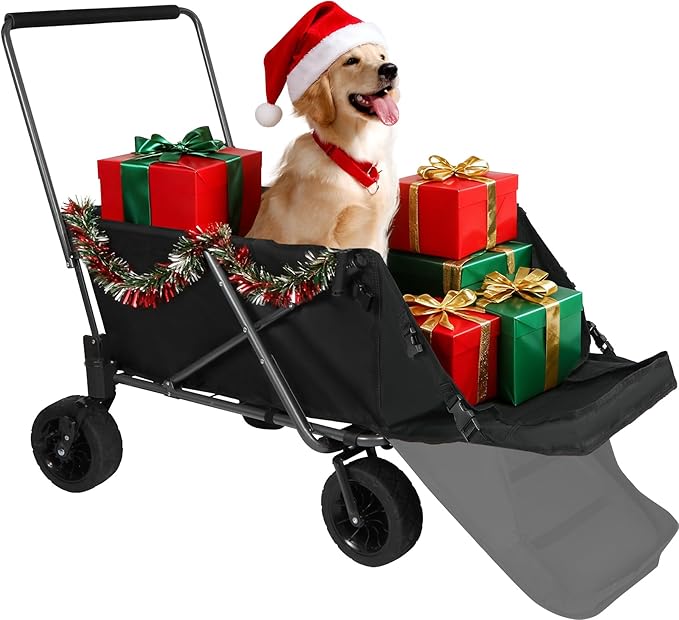 REDCAMP Folding Dog Wagon Cart with Extendable Rear End Heavy Duty, 220L Large Collapsible Utility Cart Dog Stroller with Tailgate for Sports Shopping Pet, Black