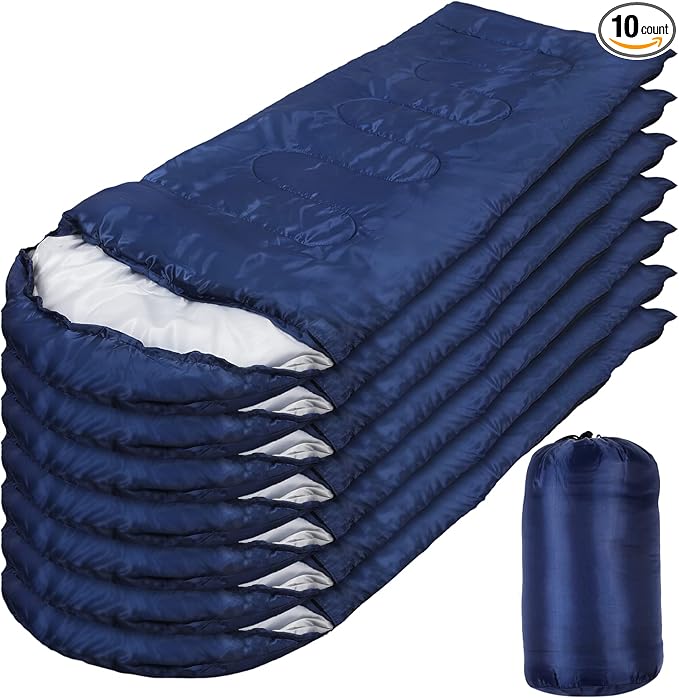 Macarrie 10 Pcs Bulk Sleeping Bags for Homeless Donation Shelter Adults 0 Degree Waterproof Sleeping Bags with Compression Sack for Cold Weather Emergency Hiking Camping Warm