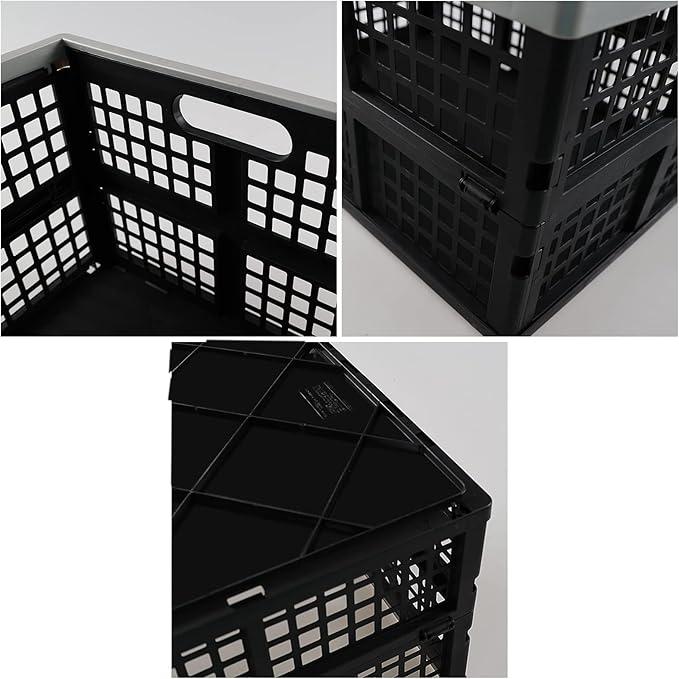 4 Packs 40L Collapsible Storage Baskets, Utility Folding Milk Crates, Stackable Plastic Storage Bins, Black