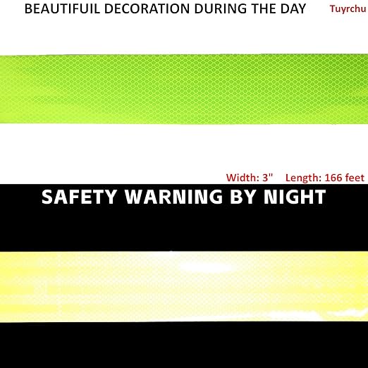 Non Fading Reflective Tape Fluorescent Yellow Outdoor Waterproof 3 inch, High Visibility Warning Industrial Marking Tape (166 feet)