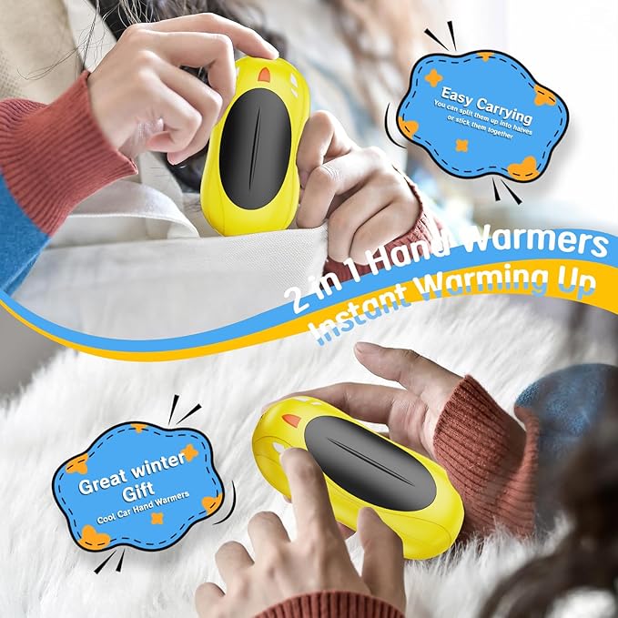 2 Pack Hand Warmers Rechargeable, 6000mAh AI Smart Chips Hand Warmers, Long Lasting Portable Heater for Christmas Xmas, Golf, Hunting Gear, Camping Accessories
