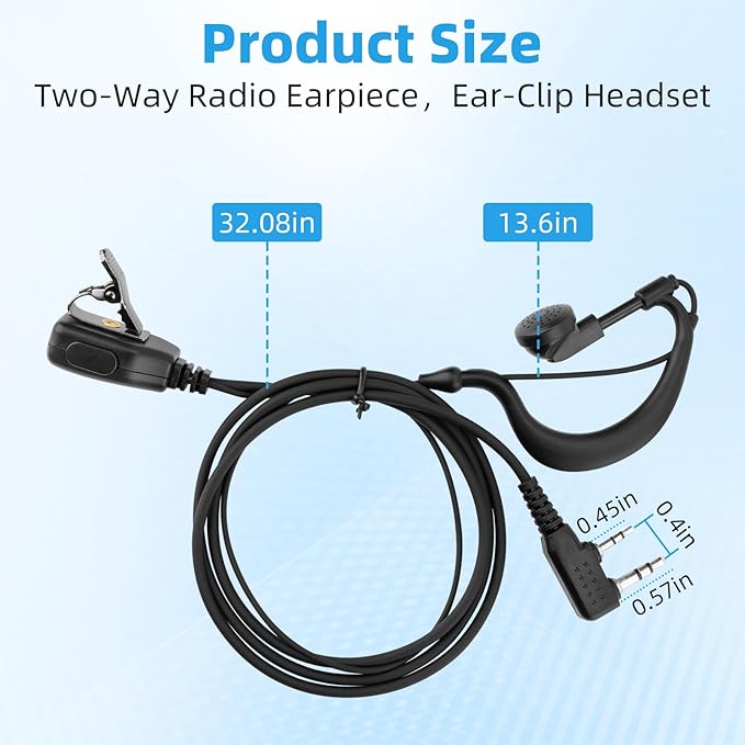 Two-Way Radio Earpiece Compatible with Midland Ear-Clip Headset for Midland Walkie Talkie Earpiece，Walkie Talkie Headphones Fit for Midland All GXT, LXT and G-Series，2 Pack
