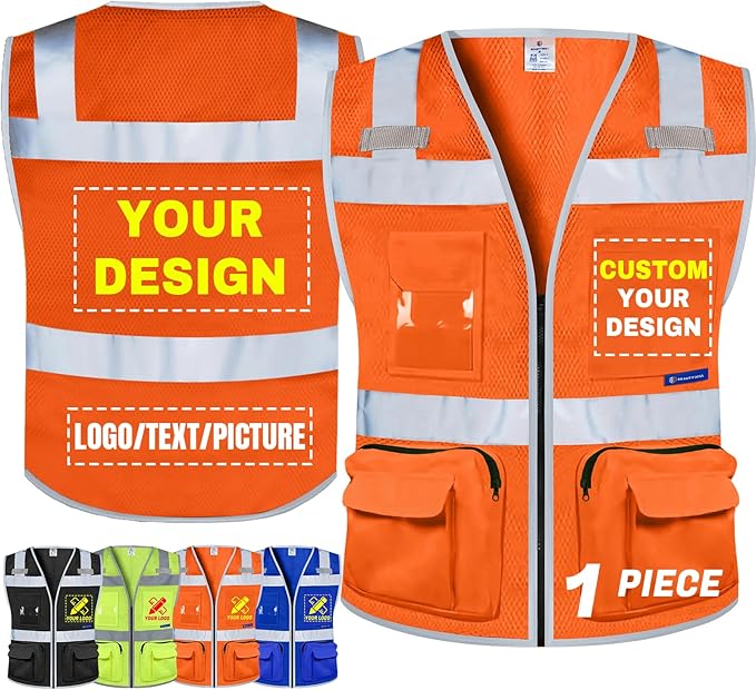 BeautyWill Custom Logo Safety Vest Class 2 High Visibility Reflective Vest for Men - Personalized Logo Team Vest