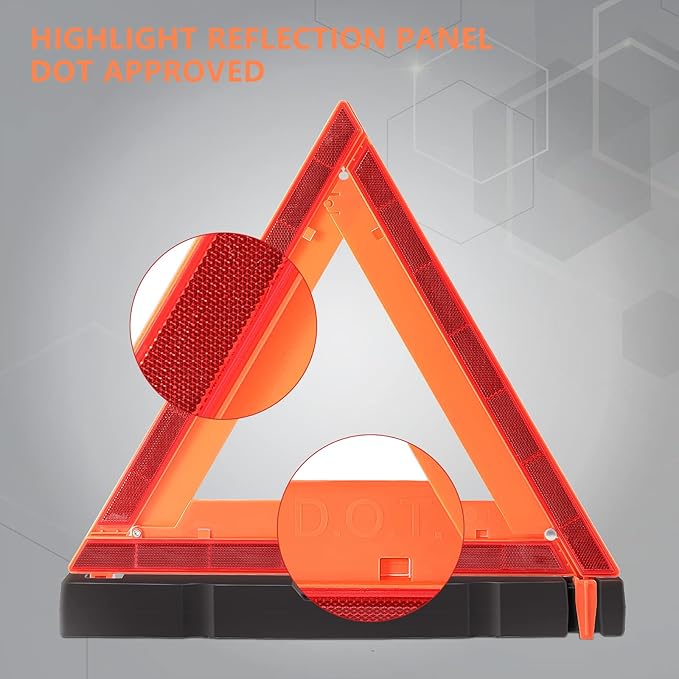 3 Pack Foldable Warning Reflective Triangles with Carrying Case, Heavy Base Roadside Triangles for Vehicles Breakdown, Safty Reflector DOT Approved(Sand Filled)…