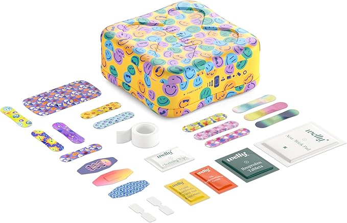Welly First Aid Kit - Adhesive Flexible Fabric and Waterproof Bandages, Tape and Non-Stick Pads, Butterfly Strips, Single Use Ointments Triple Antibiotic and Hydrocortisone, and Ibuprofen - 130 Count