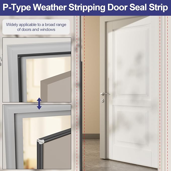 Weather Stripping Door Seal Strip, 118'' Foam Weatherstripping Window Sealer Winter, Soundproofing Self Adhesive Window Insulation Door Draft Stopper Gap Filler for Front Frame