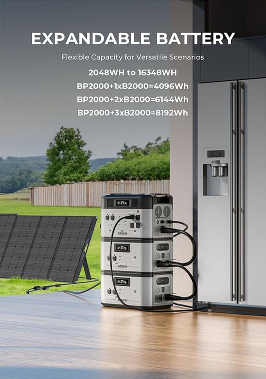 Oukitel BP2000 Solar Generator, 2048Wh Power Station with LiFePO4 Batteries, 6 2200W AC Outlets, UPS Backup, Bi-directional Portable Power Station for Home Power Outage, Outdoor Camping RV