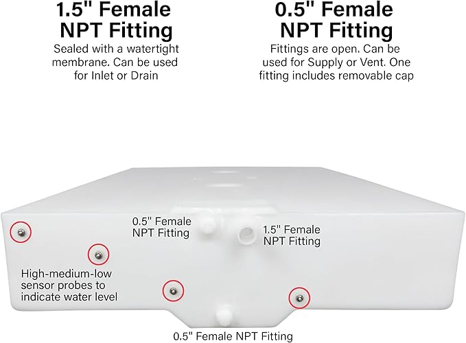 45 Gallon RV Fresh Water Tank, Potable Water Storage Tank for Drinking, Cooking, Cleaning, Showering, for Campers, Trailers, Motorhomes, RVs, Low-Profile Shape, 60" x 37" x 5.75" (WT-1497)